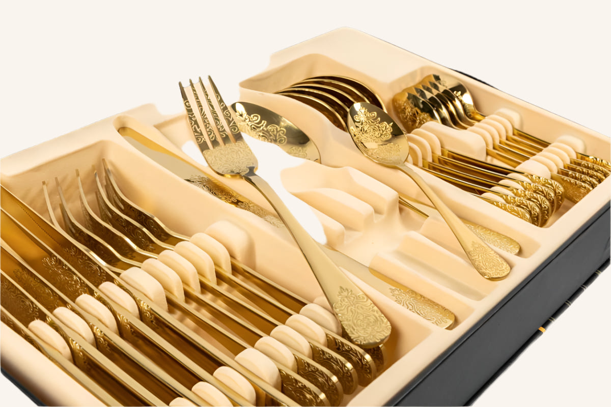 מארז סכו"ם זהב מעוטר 24 חלקים