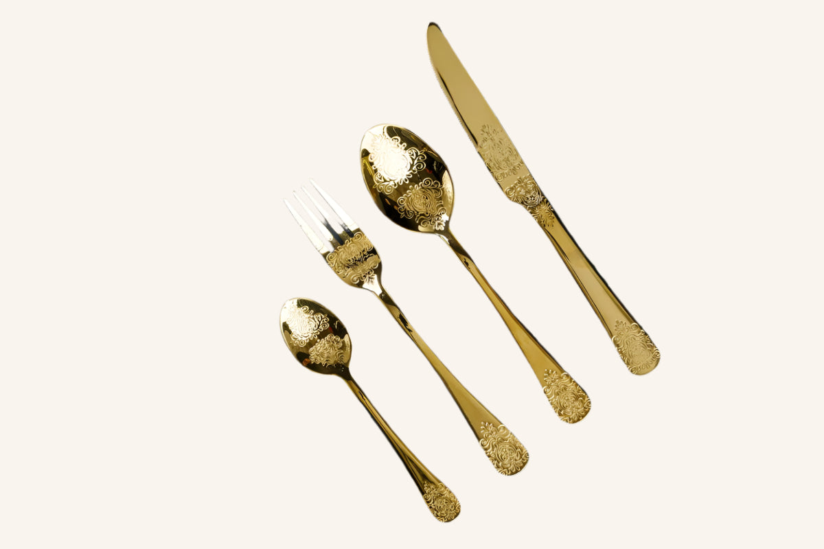 מארז סכו"ם זהב מעוטר 24 חלקים