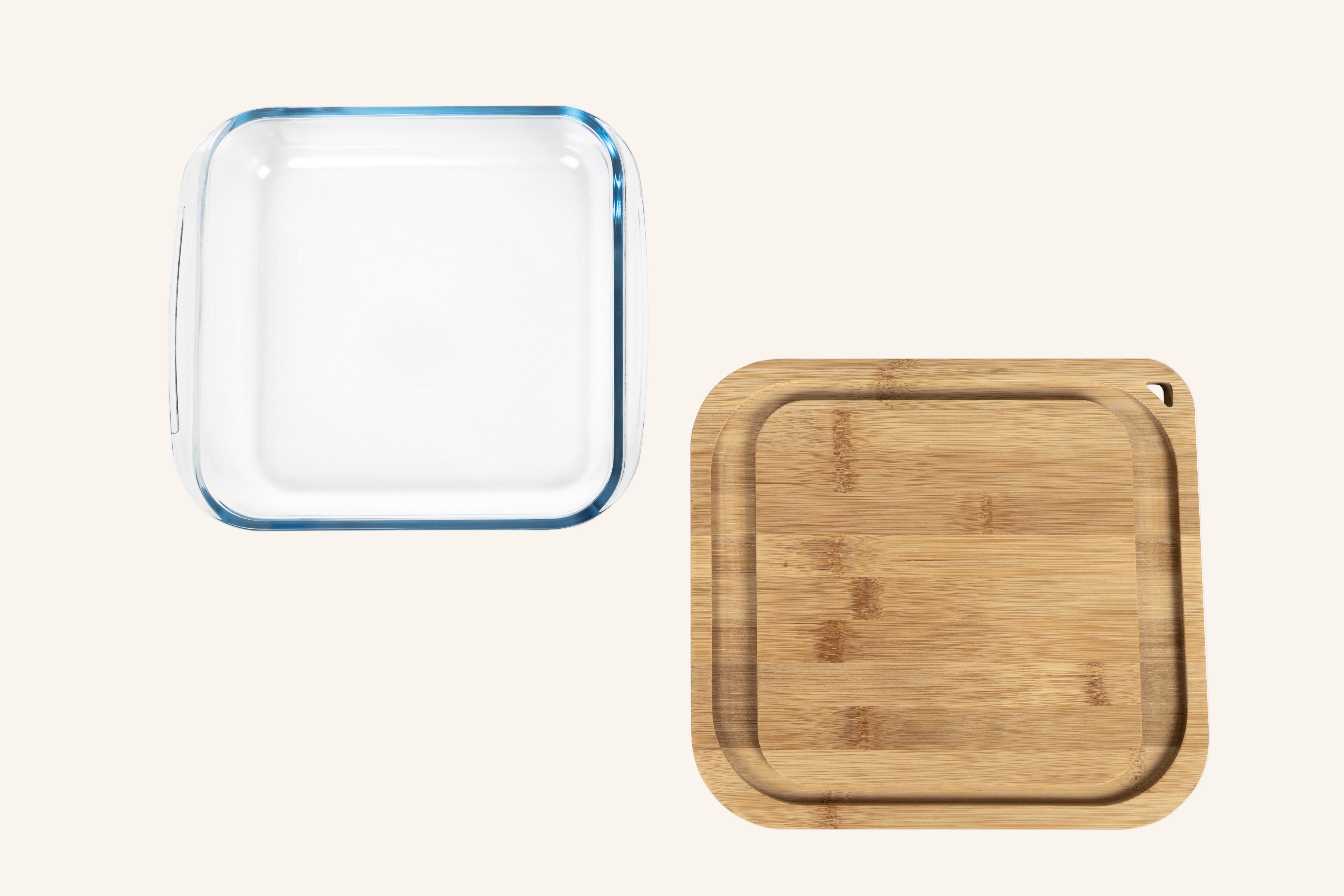 תבנית זכוכית מרובעת עם מכסה קרש חיתוך