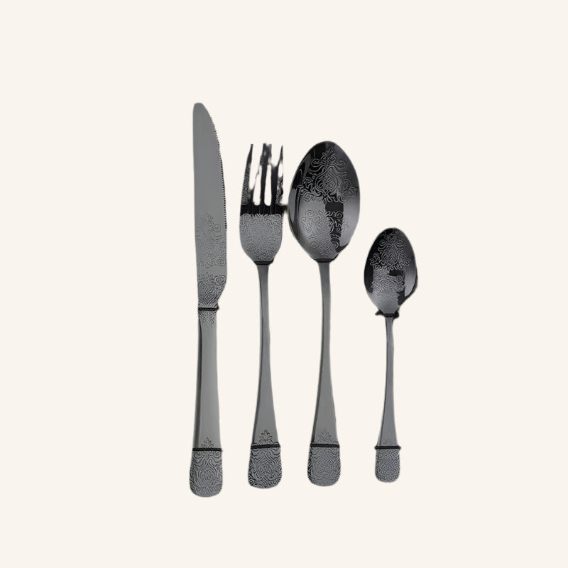 מארז סכו"ם שחור מעוטר 24 חלקים