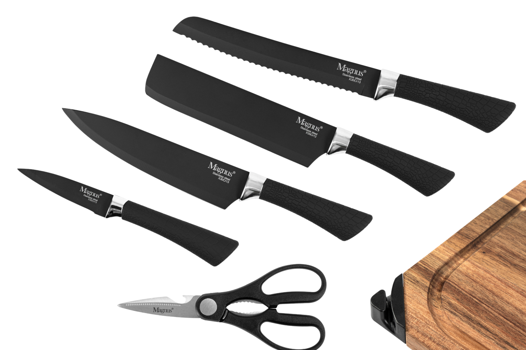 סט סכינים שחור וקרש חיתוך