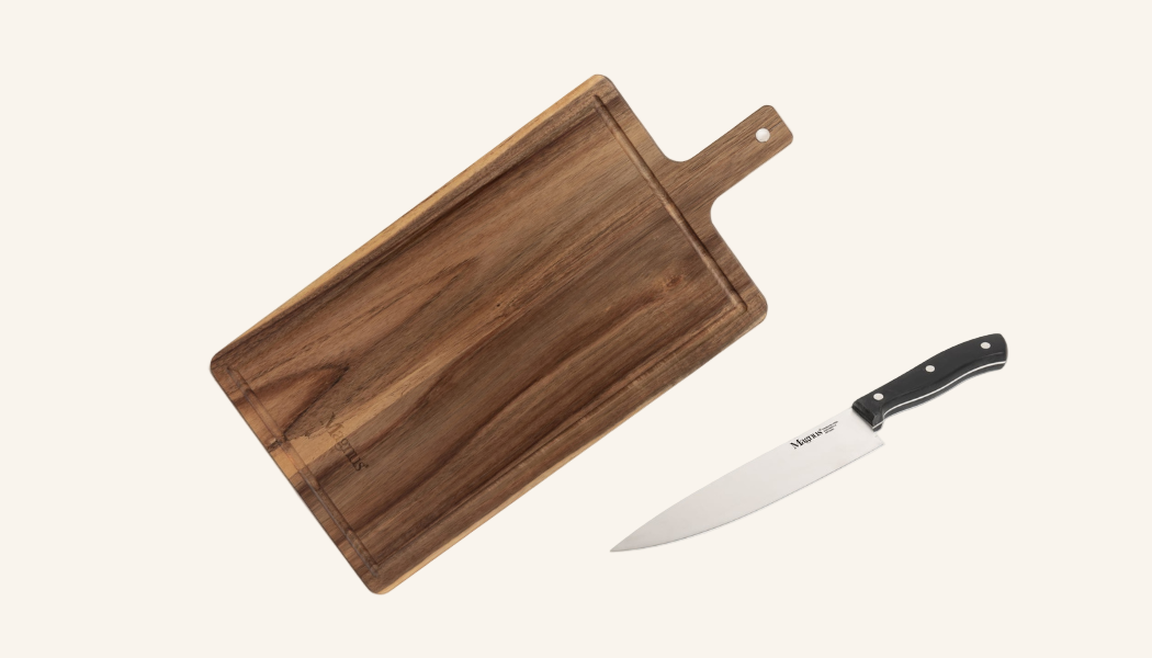 סט קרש חיתוך וסכין שף