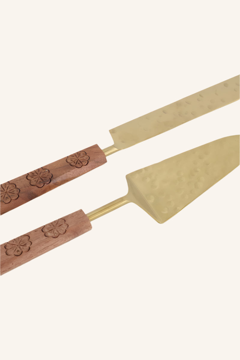 סט חיתוך עוגה זהב דגם wood