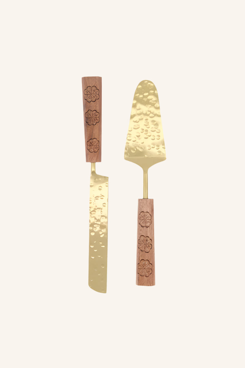 סט חיתוך עוגה זהב דגם wood