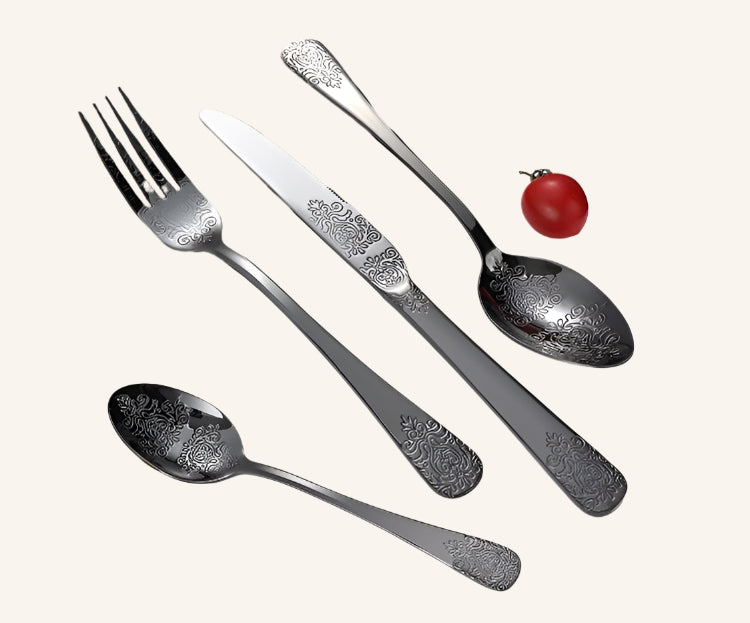 מארז סכו"ם שחור מעוטר 24 חלקים