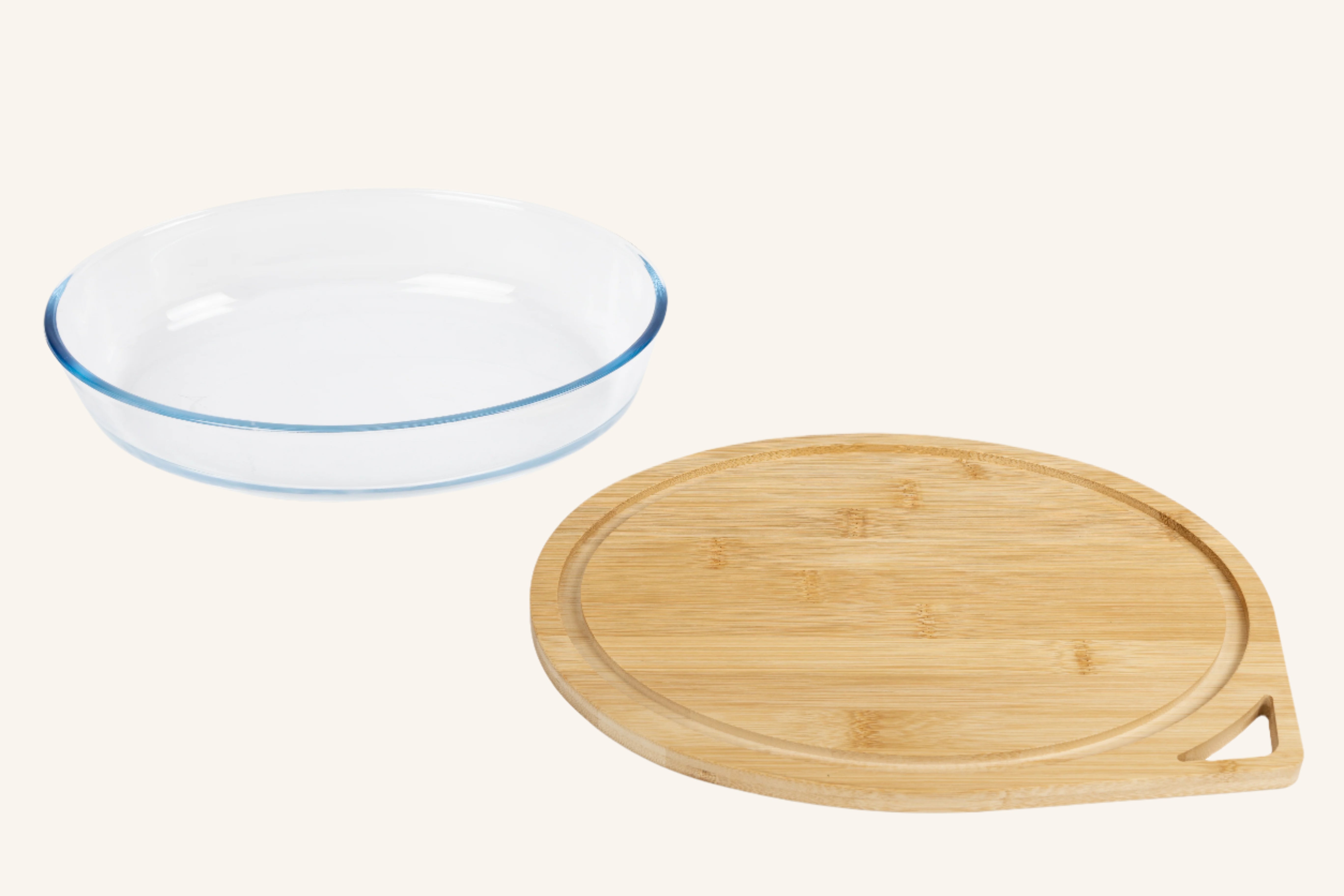 תבנית זכוכית אובלית עם מכסה קרש חיתוך