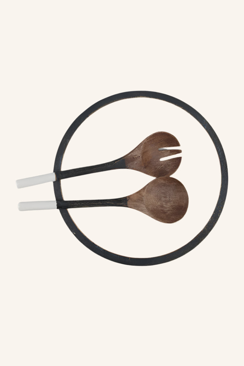 קערה ו-2 כפות שחור דגם wood